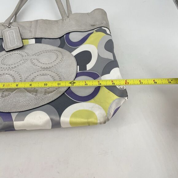 Coach  14970 Julia Op Art Signature Shoulder Tote Bag Silver 16”X13” - Picture 5 of 9